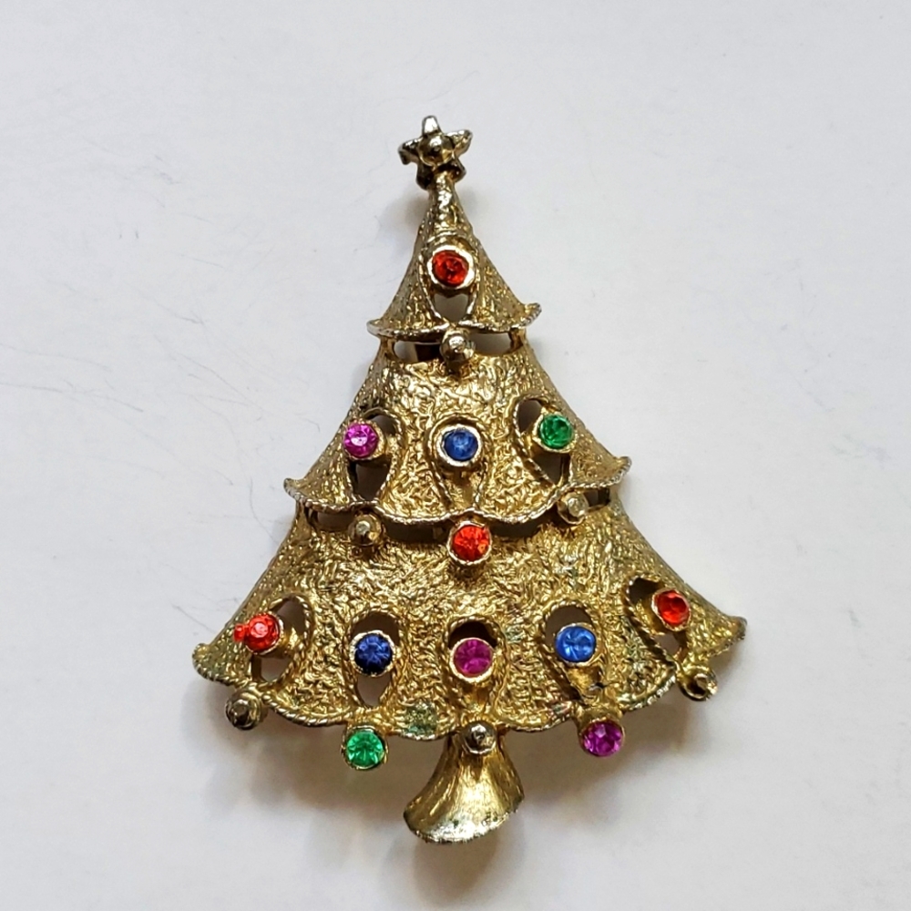 Vintage Jeweled Christmas Tree Brooch